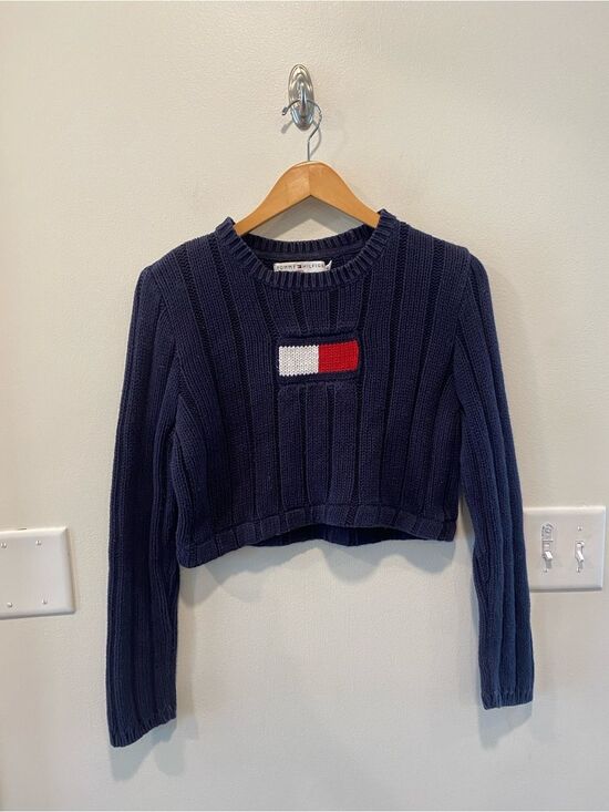 Tommy Hilfiger Sweaters - Vintage Y2K Tommy Hilfiger cropped ribbed knit sweater women’s xs flag logo